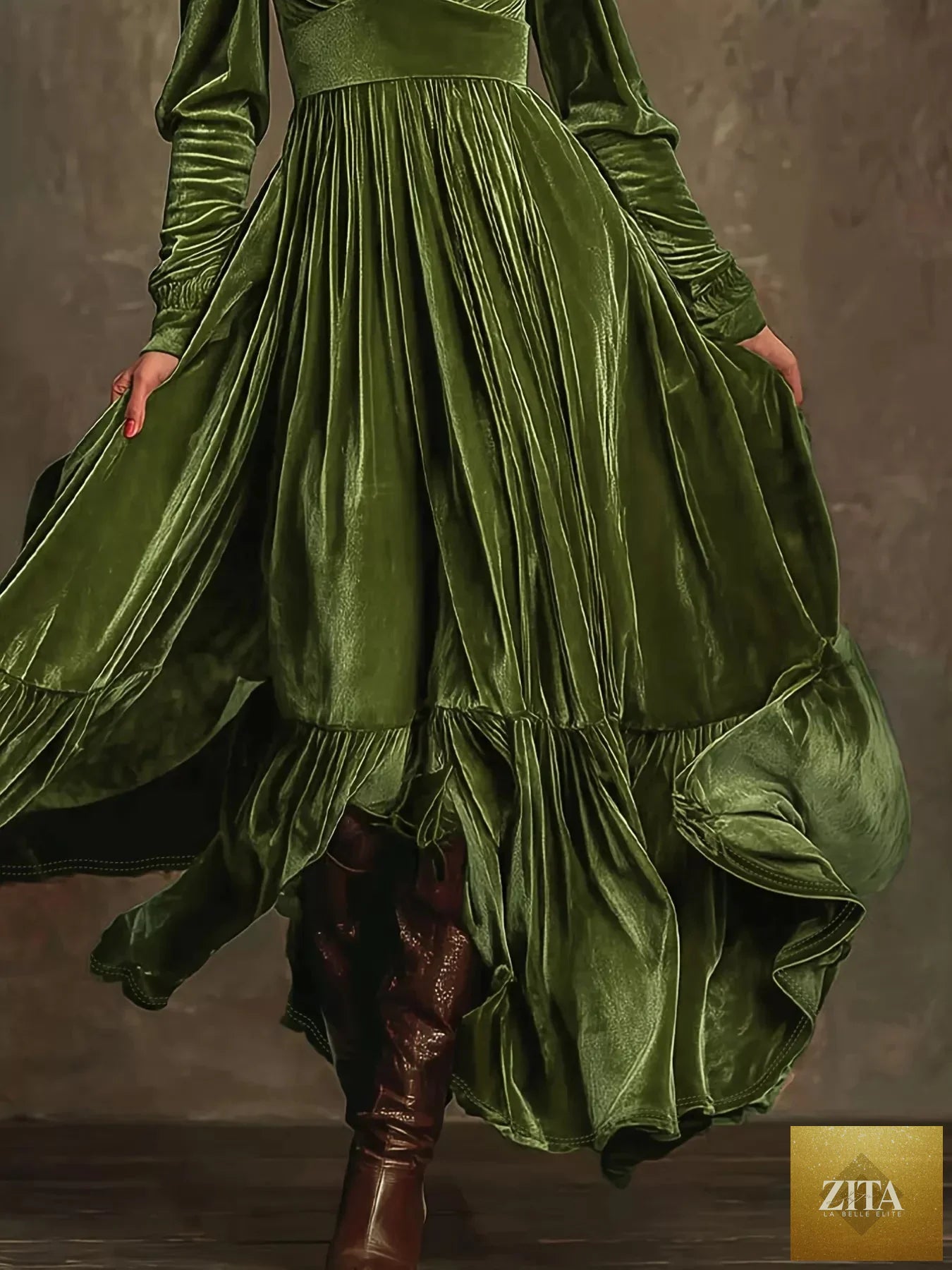 Shopiebay ruffled hem long sleeve dress with flowy fabric and elegant design, perfect for casual or semi-formal occasions.