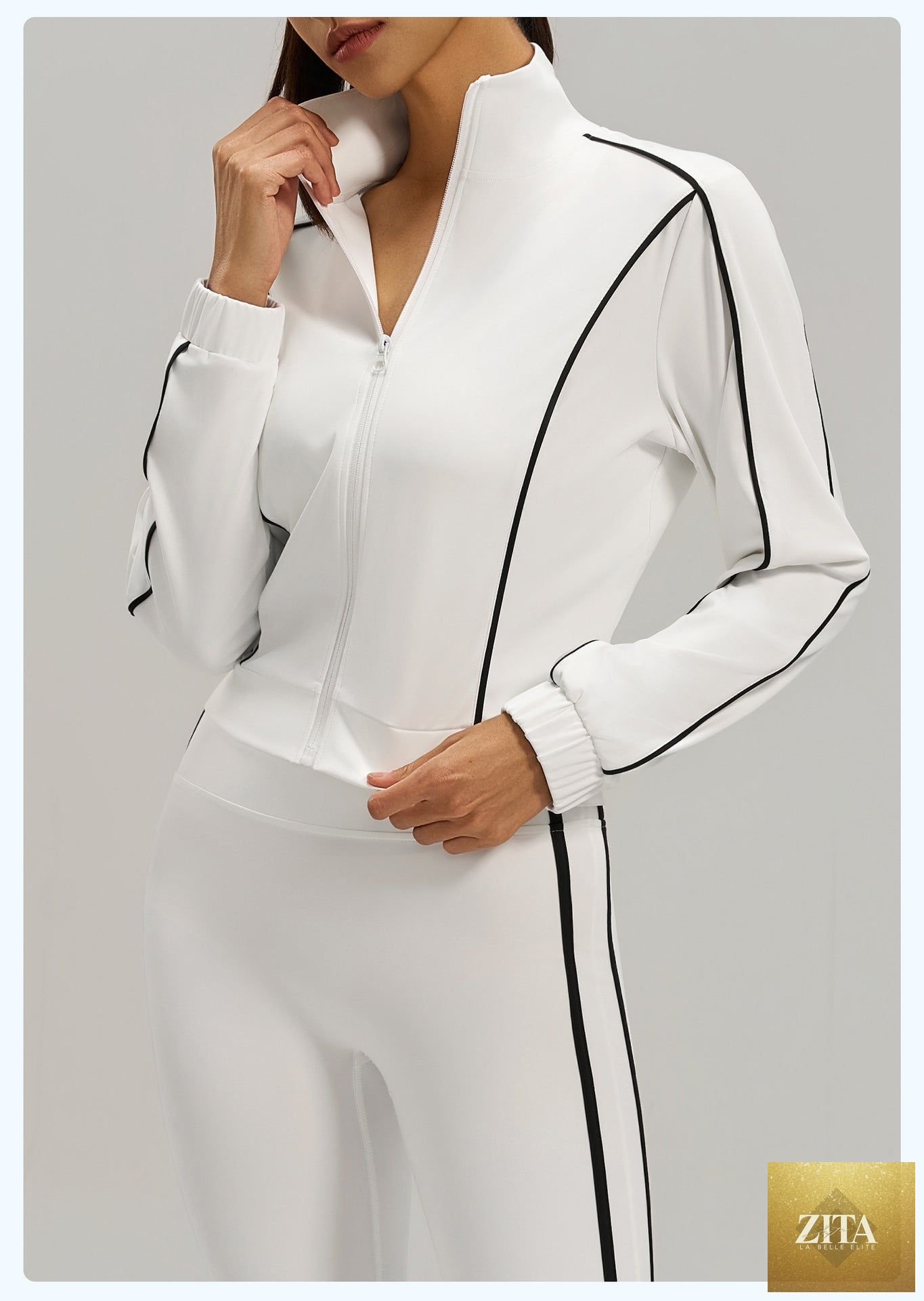 Women's contrast stripe loose cardigan jacket by FitiqueFit, casual sports jacket with relaxed fit and stylish stripe design.