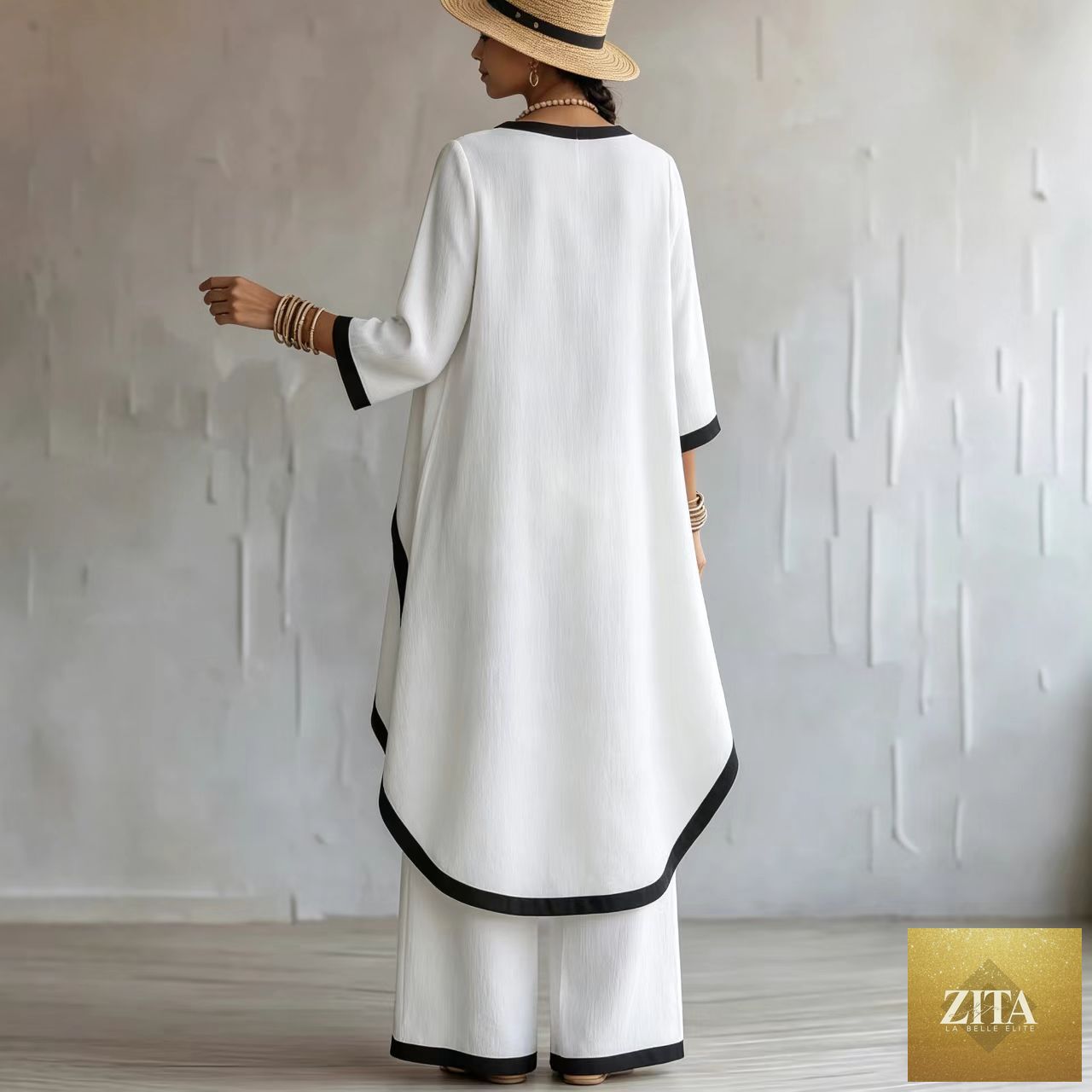 Women's Asymmetric Linen Tunic & Wide-Leg Pants Set