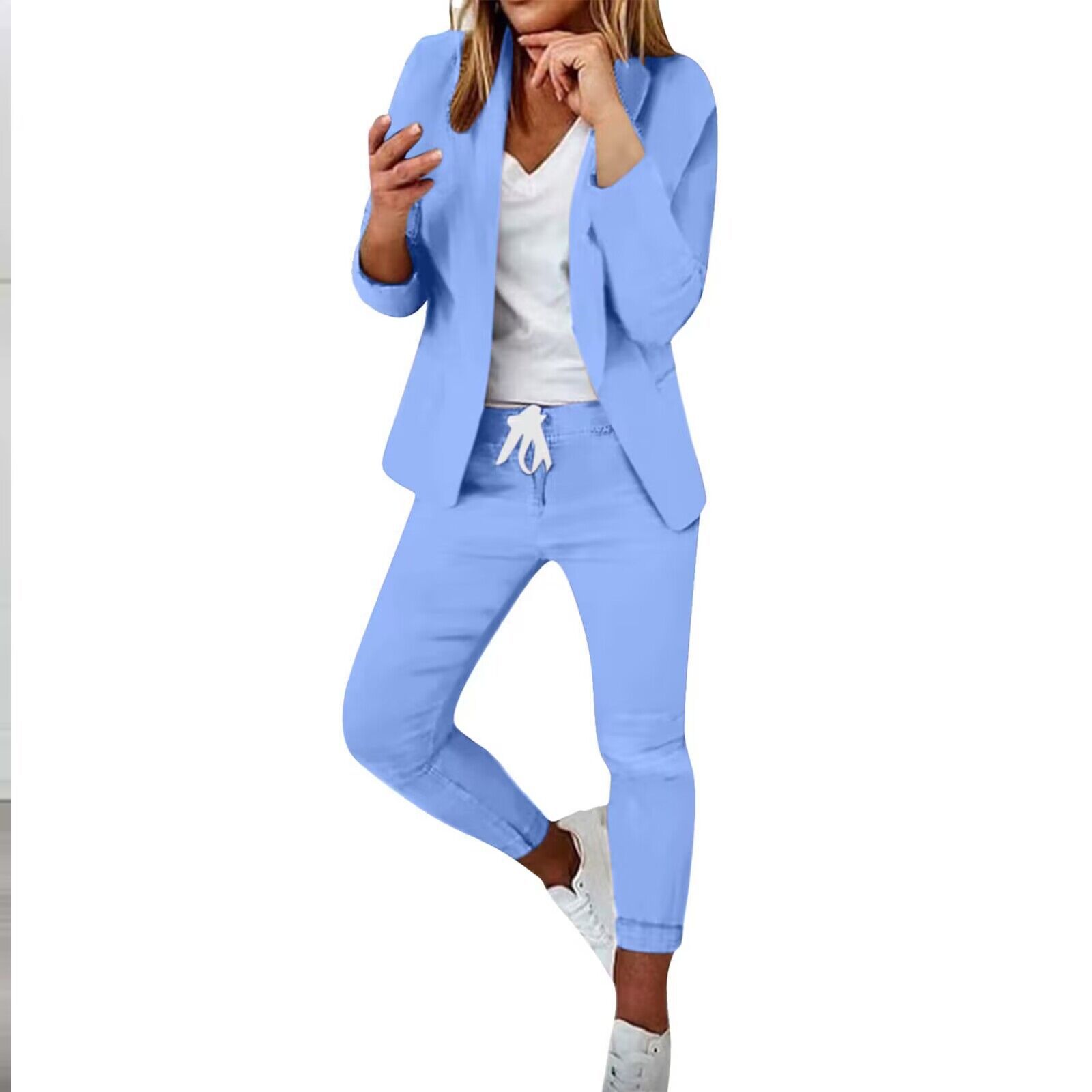 Women’s Notch-Lapel Blazer & Drawstring Pants Suit Set