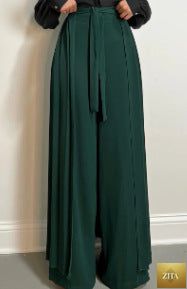 Womens Solid-Color Wide-Leg Pleated Pants With Ties