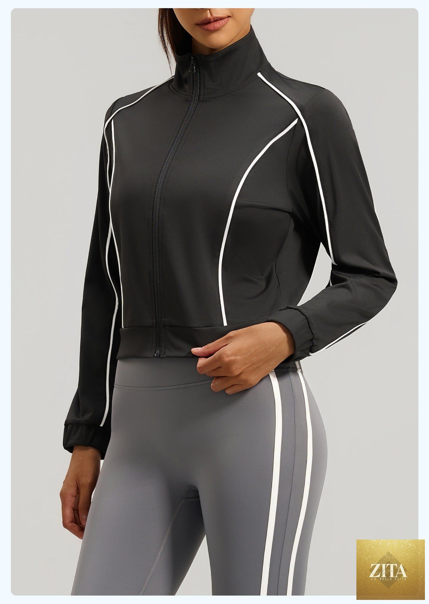 Women's contrast stripe loose cardigan jacket from FitiqueFit, casual sports jacket with relaxed fit and stylish stripe details.