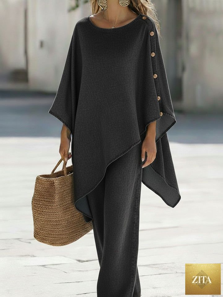 Womens Casual Solid-Color Loose Top And Pants Set