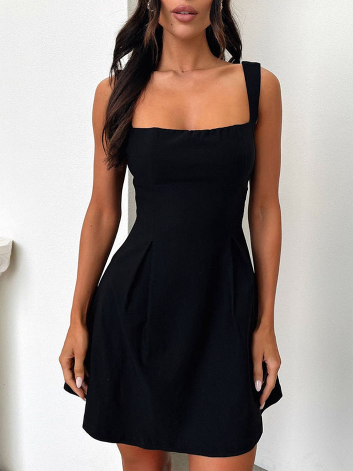 Dark Blue Bow Back Square Neck Mini Dress Luxury Feminine & Flattering Dress For Girls