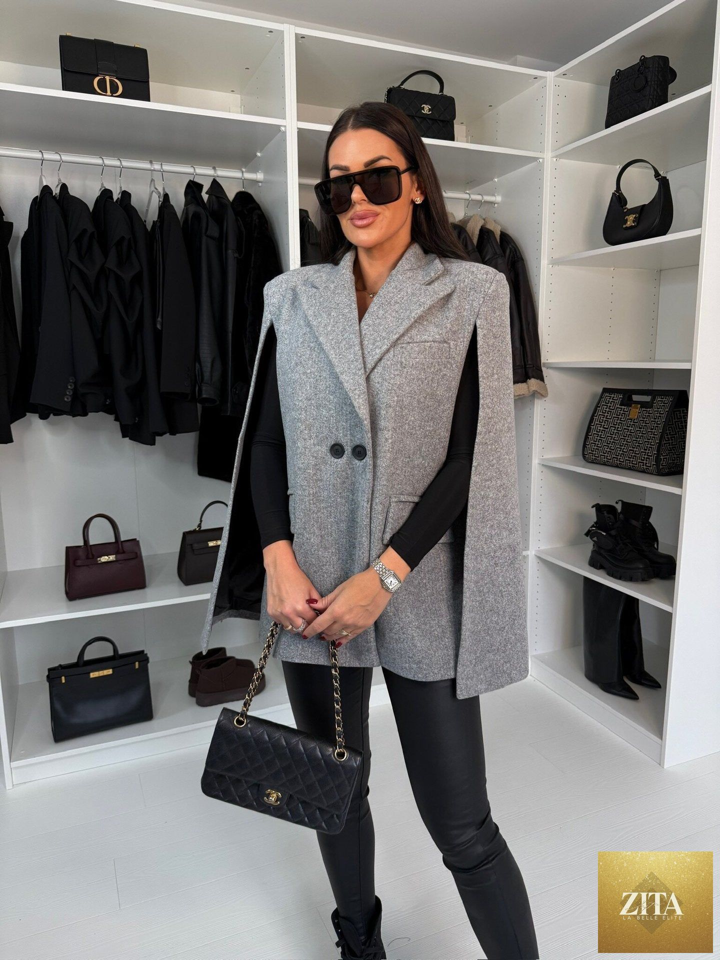 Women’s solid color shawl coat by FitiqueFit, loose wrap outerwear with cozy, flowing design and versatile style.