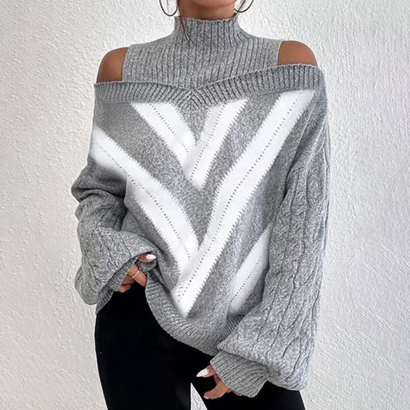 Women’s elegant off-shoulder turtleneck sweater by FitiqueFit, long sleeve knit top in a casualwear style.