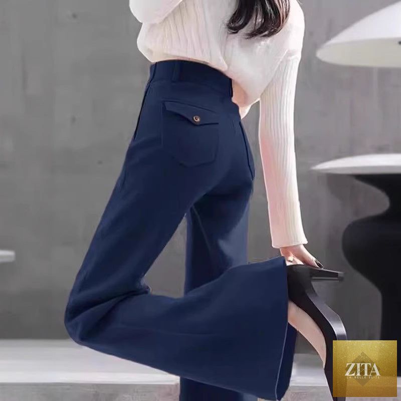 High-waisted slimming workwear bootcut pants from My Store, shown in a versatile, professional style with a smooth fit.