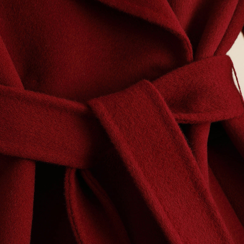 Autumn & Winter Temperament Korean Wool Coat for Women – Elegant & Carmine Juneberry