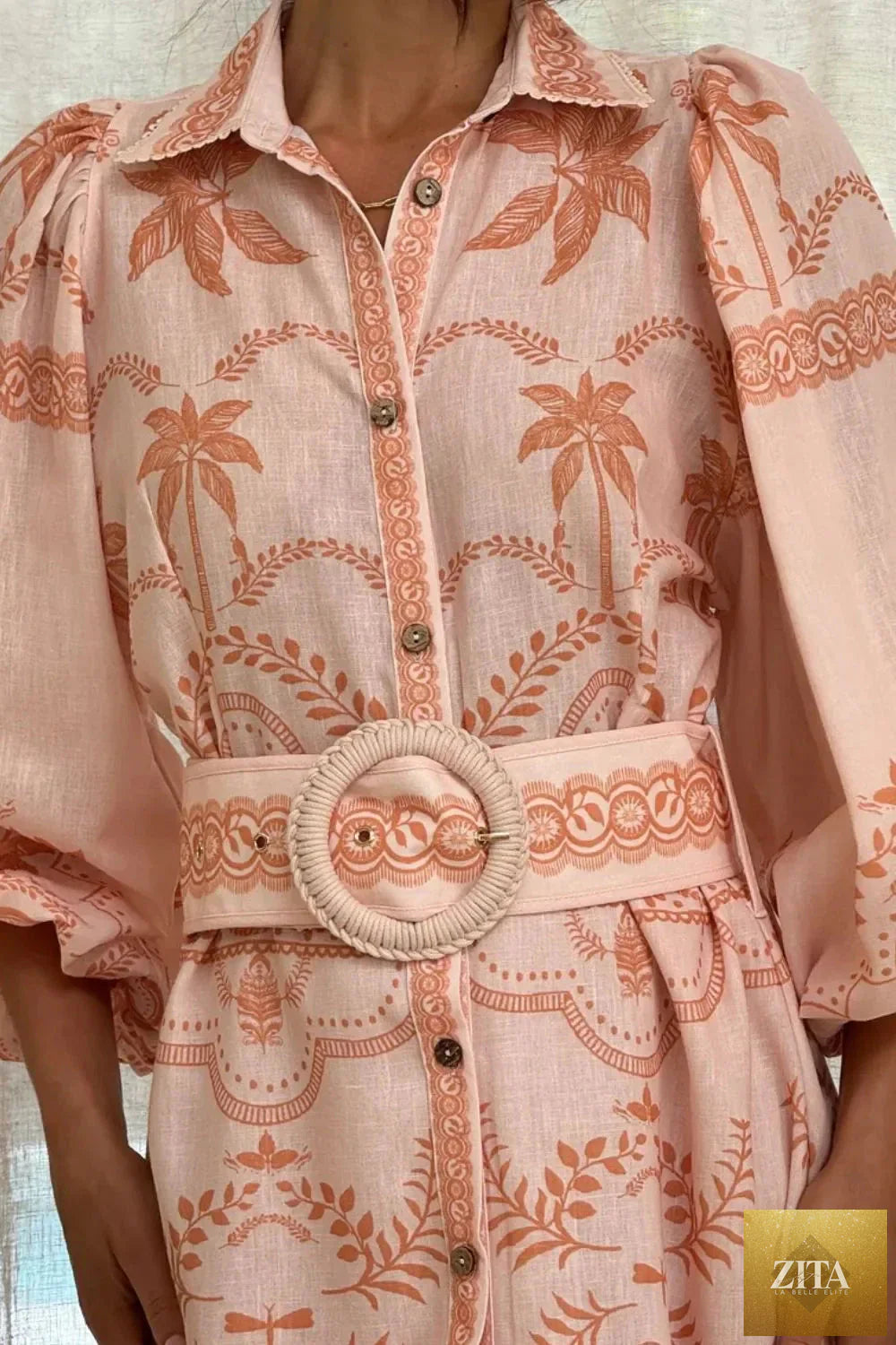 Printed balloon sleeve maxi shirt dress from Shopiebay featuring a relaxed fit and stylish design with bold print details.