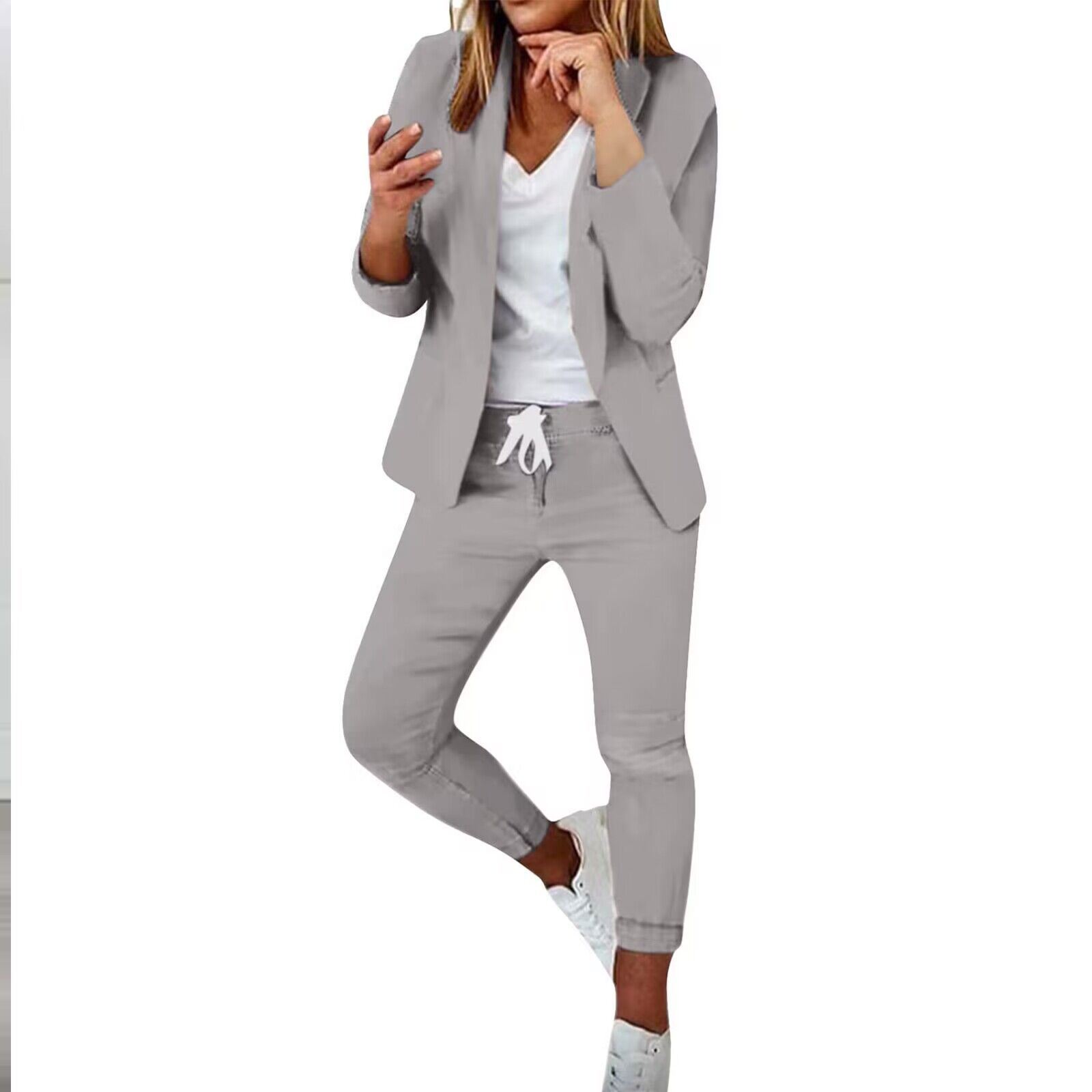 Women’s Notch-Lapel Blazer & Drawstring Pants Suit Set