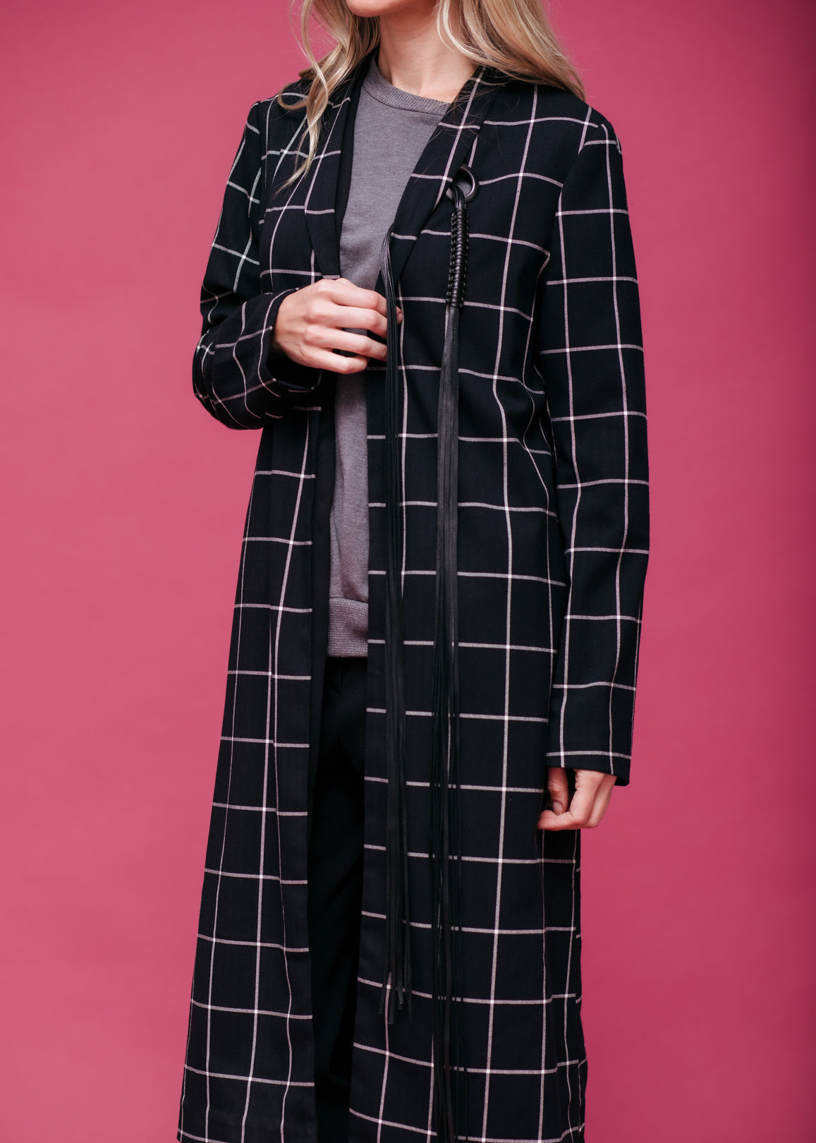 Women's Minimalist Grid Longline Coat In Black Lemon Hera