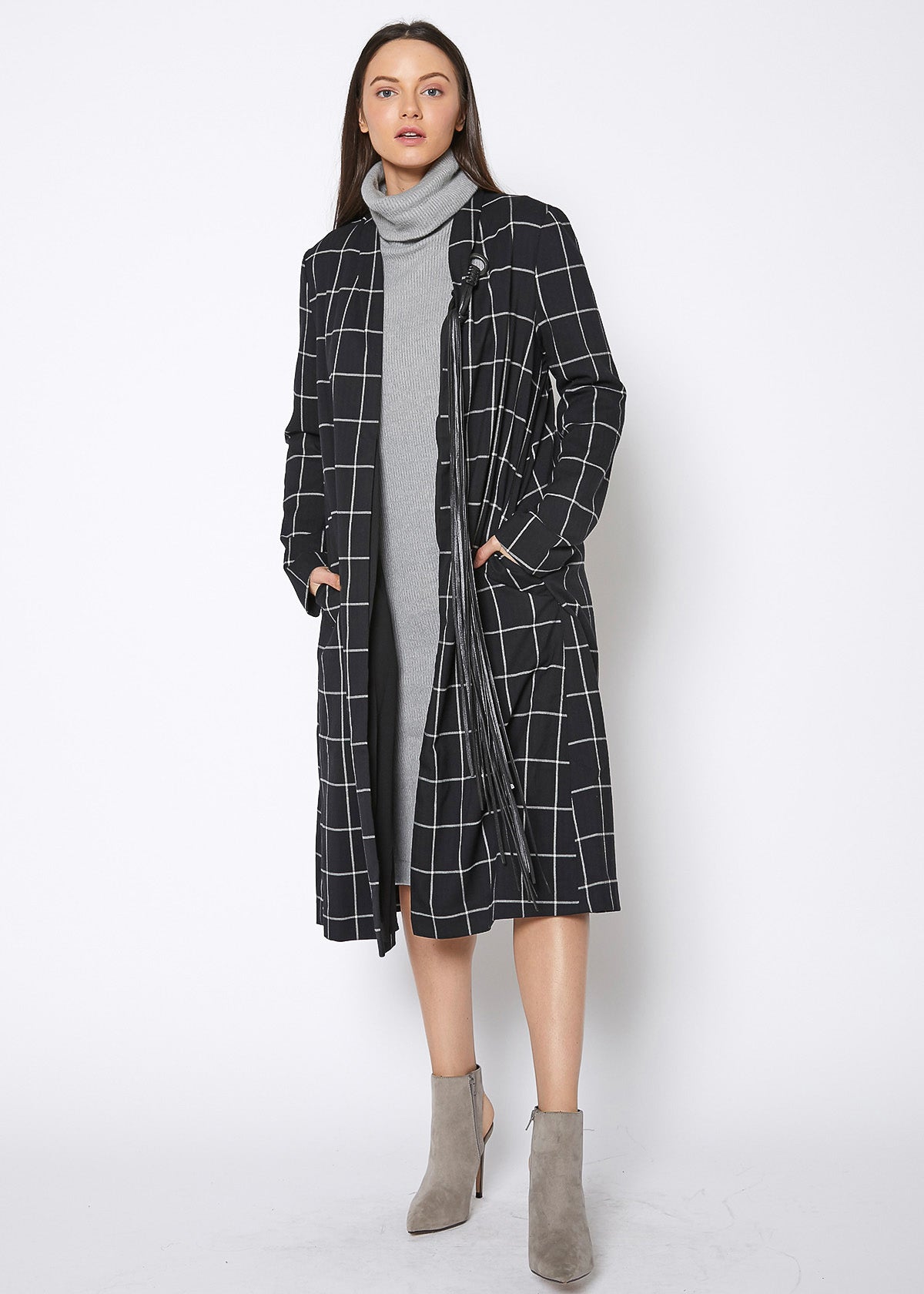Women's Minimalist Grid Longline Coat In Black Lemon Hera