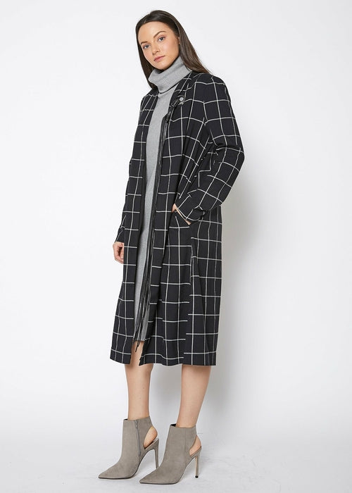Women's Minimalist Grid Longline Coat In Black Lemon Hera