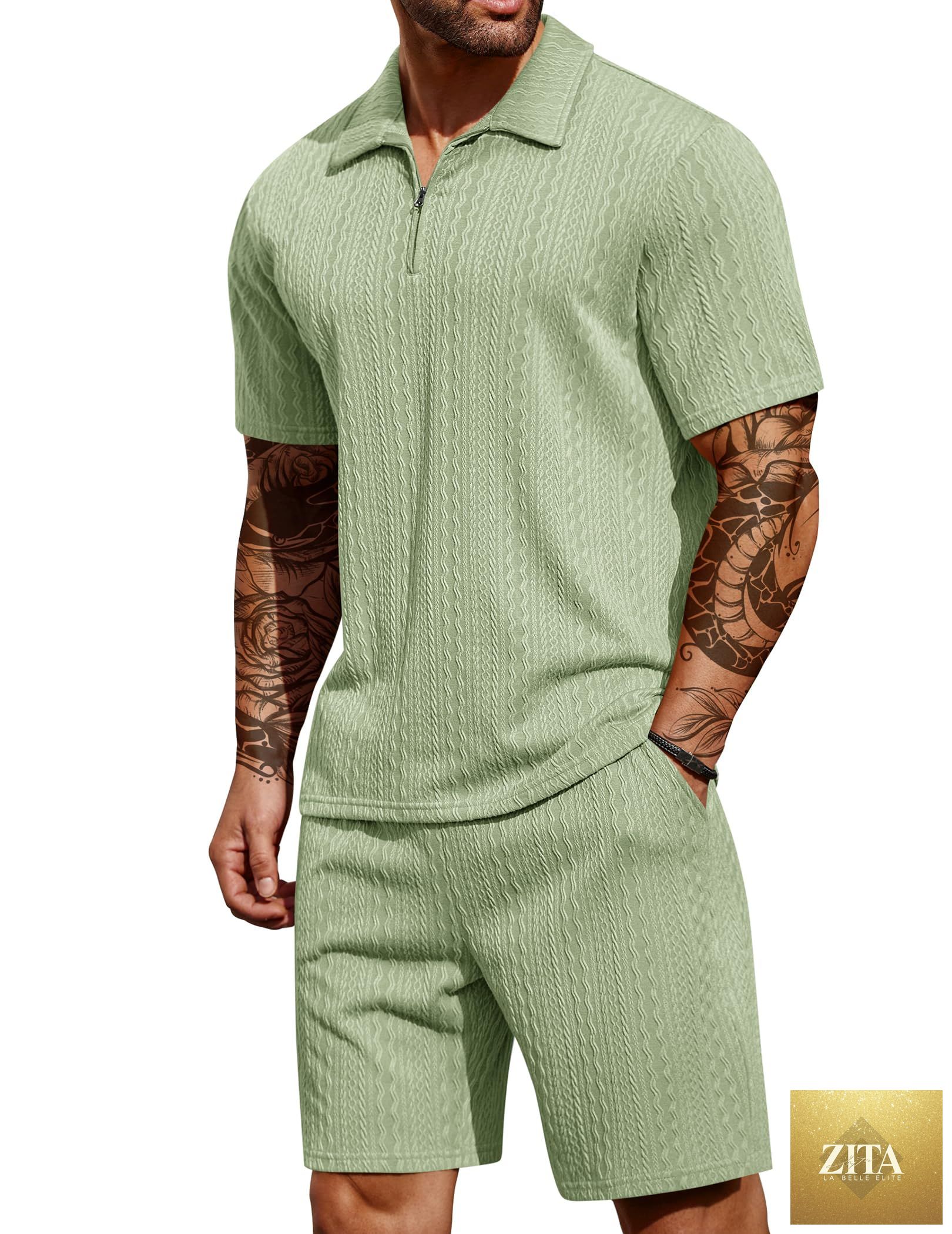 COOFANDY Men's 2 Pieces Outfits Casual Quarter Zip Polo Shirt and Shorts Set Athletic Jogging Summer Tracksuit