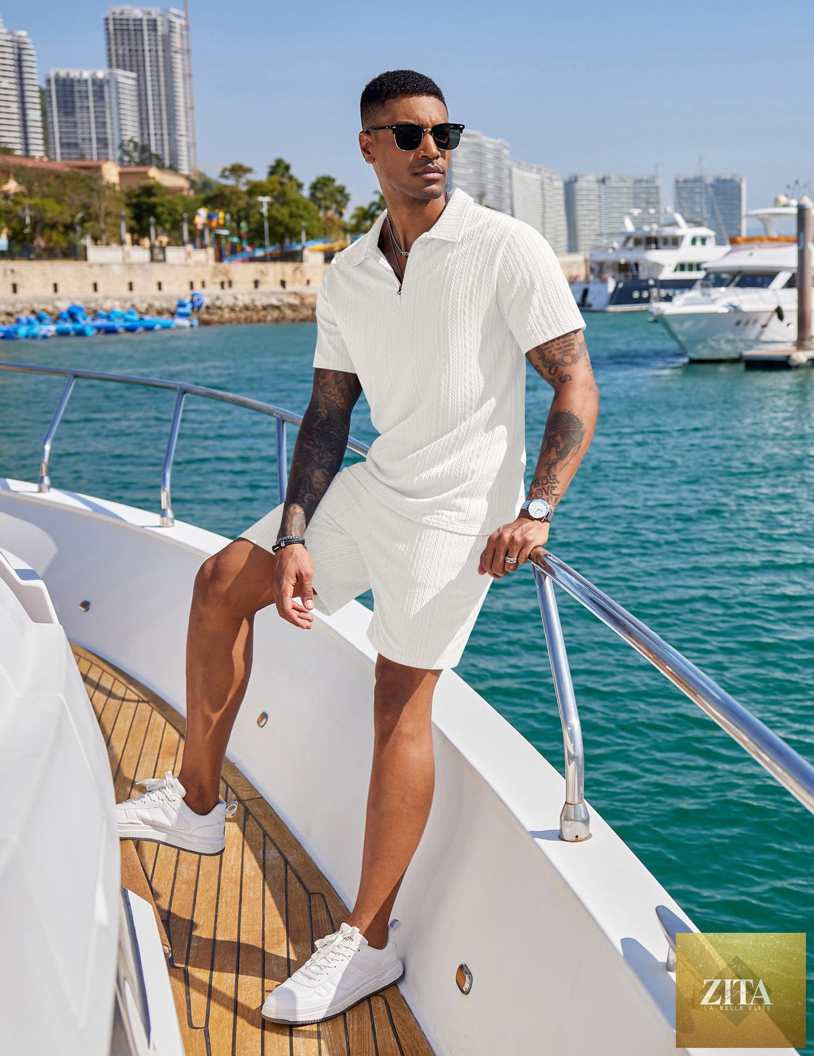 COOFANDY Men's 2 Pieces Outfits Casual Quarter Zip Polo Shirt and Shorts Set Athletic Jogging Summer Tracksuit