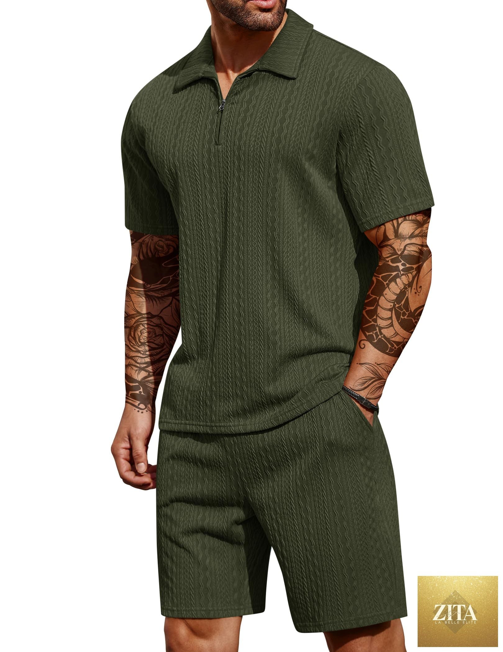 COOFANDY Men's 2 Pieces Outfits Casual Quarter Zip Polo Shirt and Shorts Set Athletic Jogging Summer Tracksuit