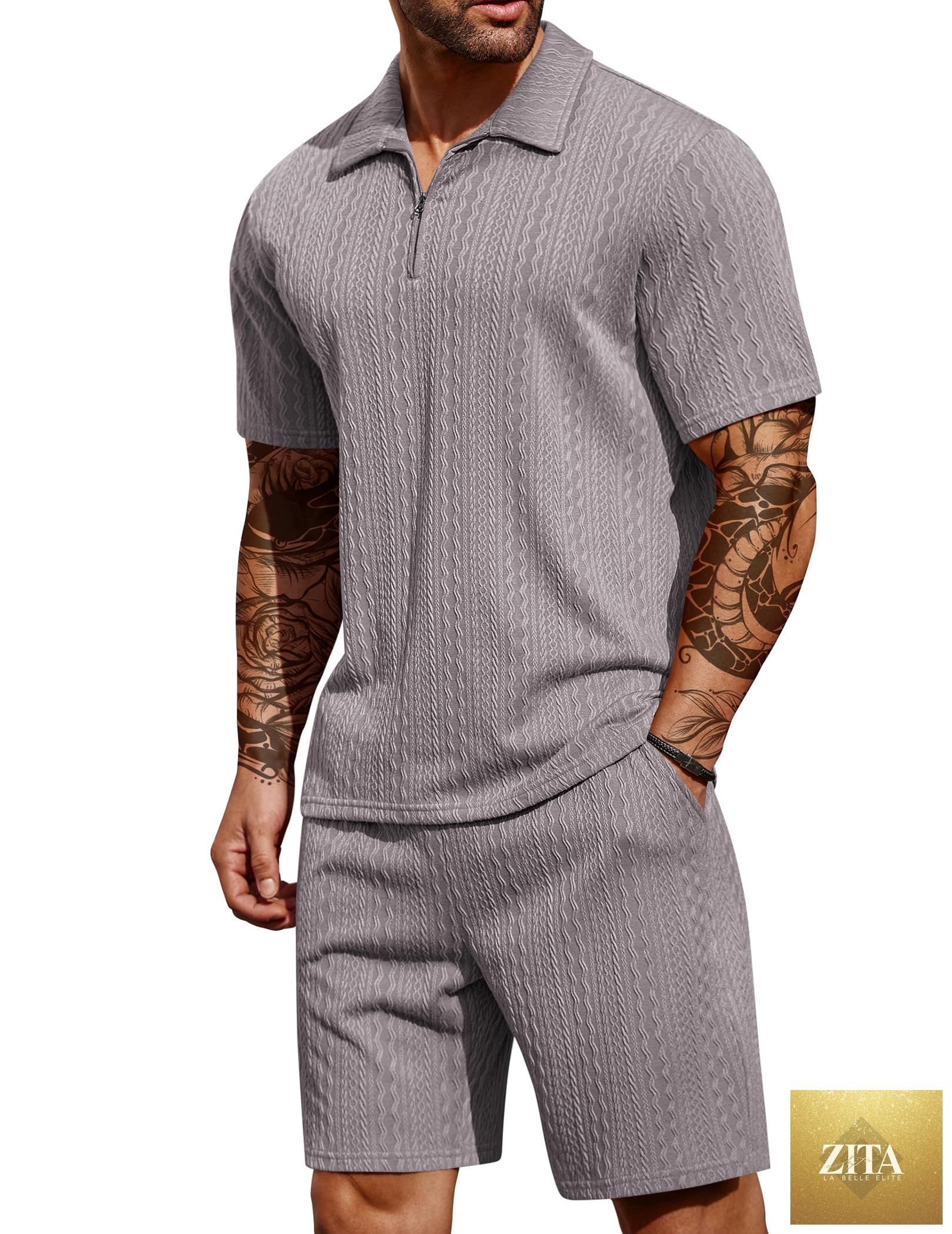 COOFANDY Men's 2 Pieces Outfits Casual Quarter Zip Polo Shirt and Shorts Set Athletic Jogging Summer Tracksuit