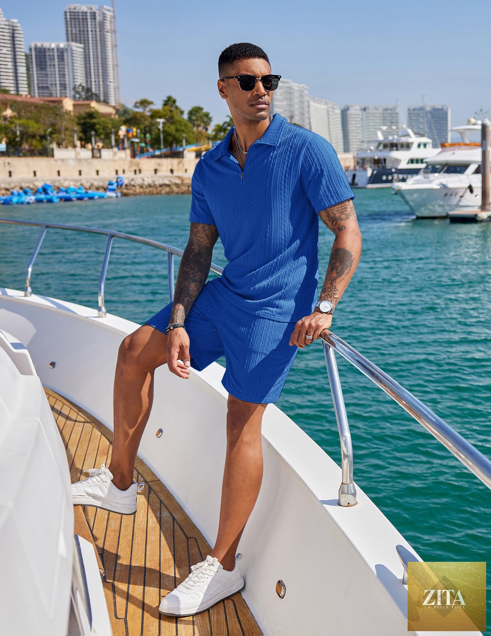 COOFANDY Men's 2 Pieces Outfits Casual Quarter Zip Polo Shirt and Shorts Set Athletic Jogging Summer Tracksuit