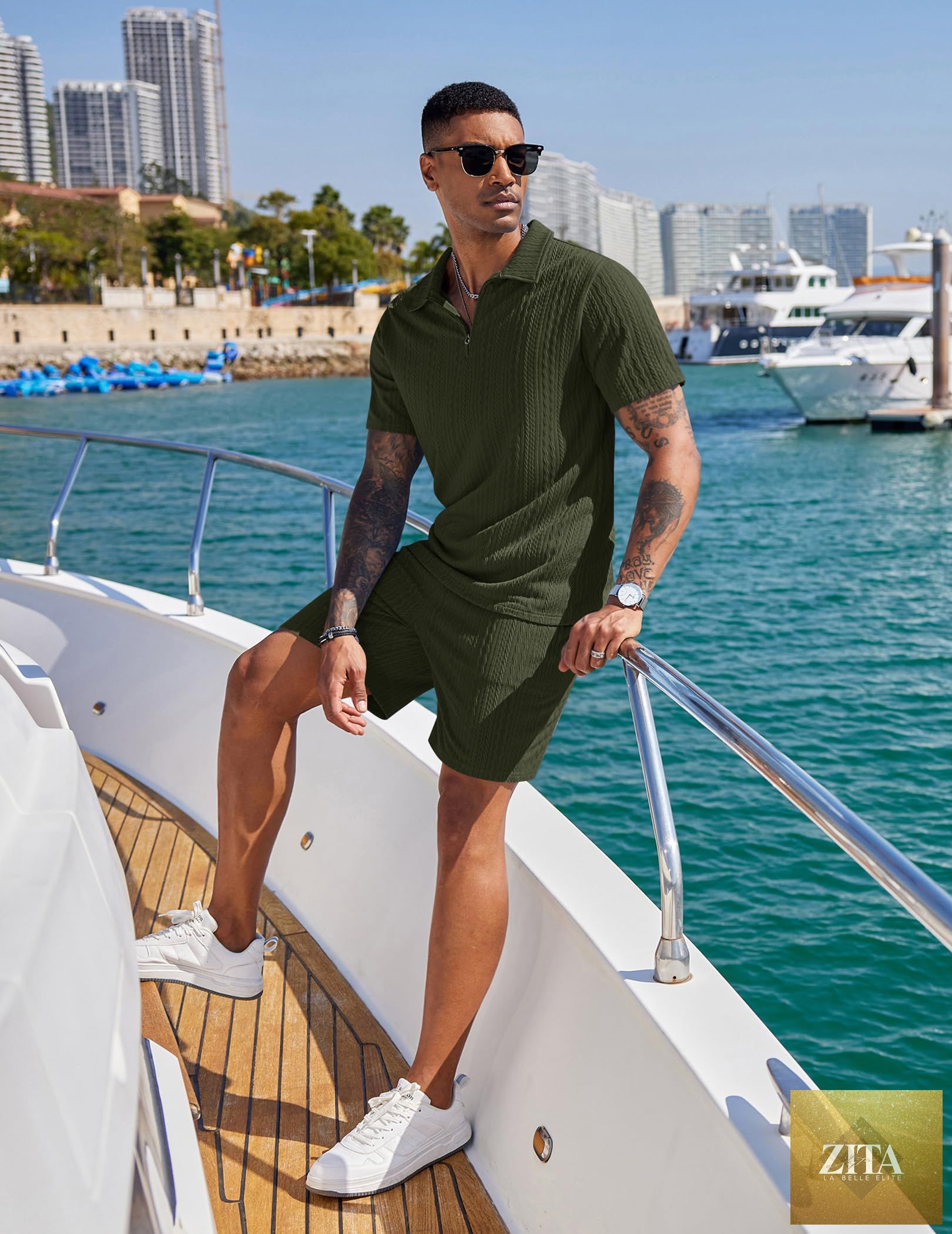 COOFANDY Men's 2 Pieces Outfits Casual Quarter Zip Polo Shirt and Shorts Set Athletic Jogging Summer Tracksuit