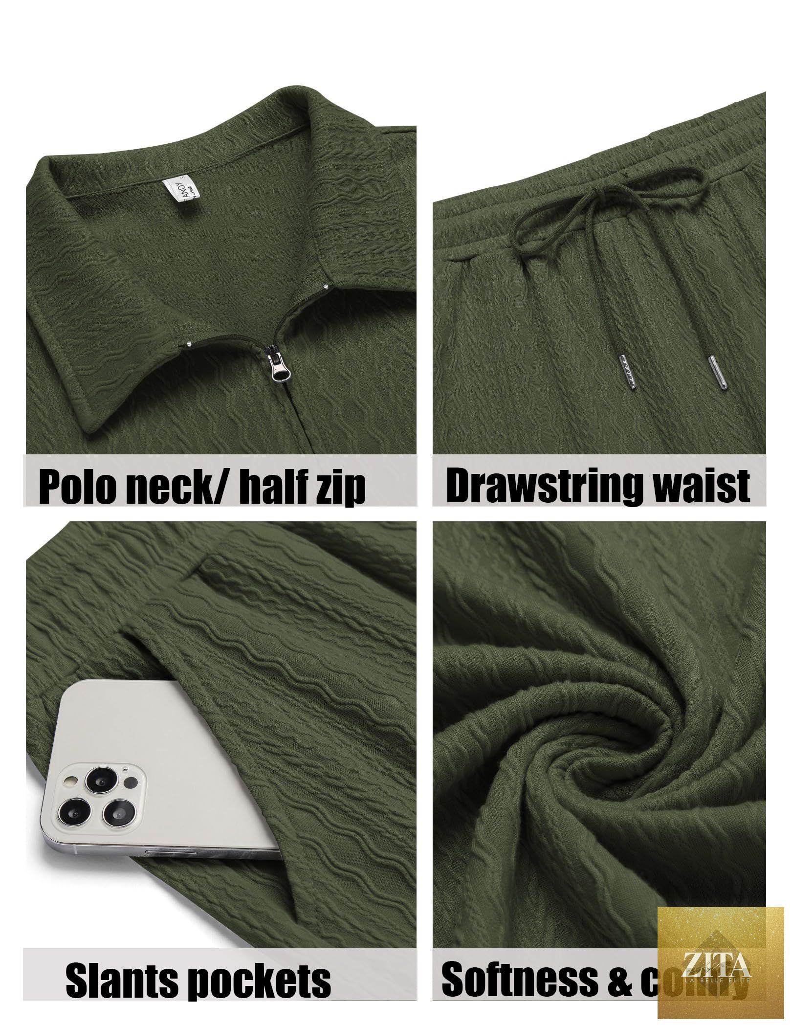 COOFANDY Men's 2 Pieces Outfits Casual Quarter Zip Polo Shirt and Shorts Set Athletic Jogging Summer Tracksuit