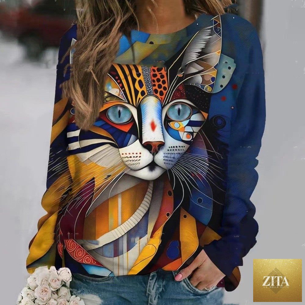 Round neck sweater with vibrant 3D digital print, featuring bold colors and intricate patterns, from Sell My Stuff.