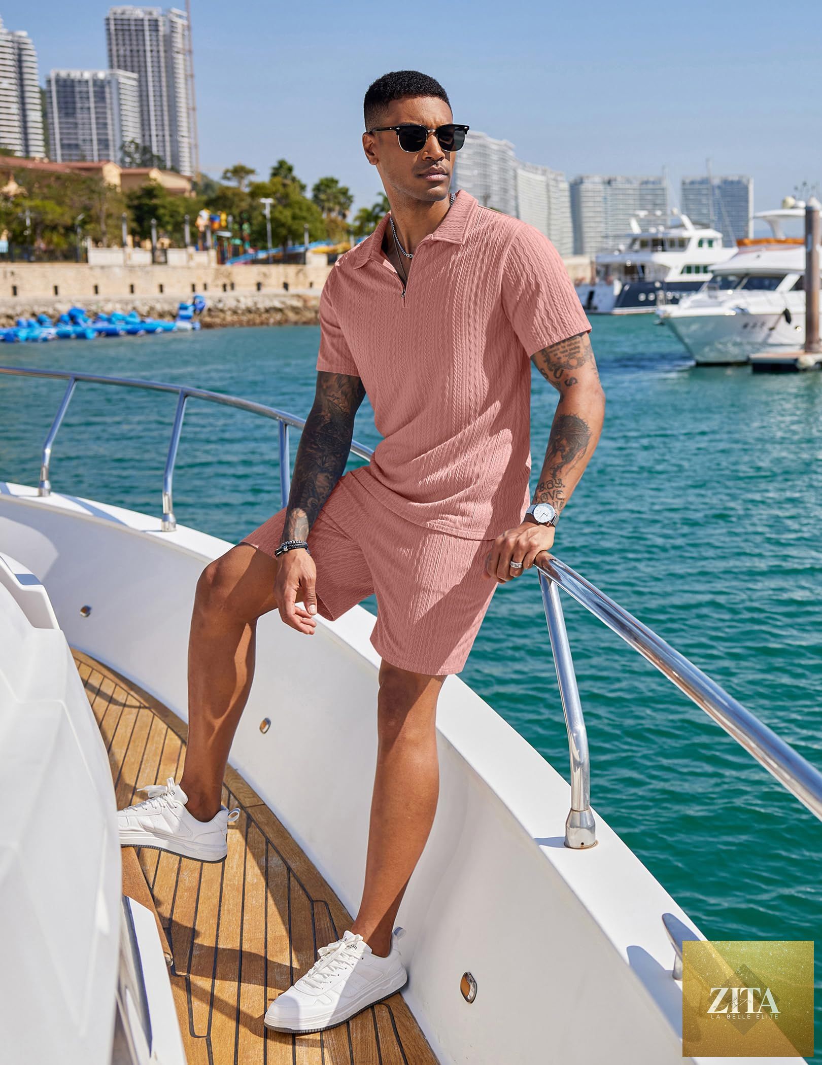 COOFANDY Men's 2 Pieces Outfits Casual Quarter Zip Polo Shirt and Shorts Set Athletic Jogging Summer Tracksuit