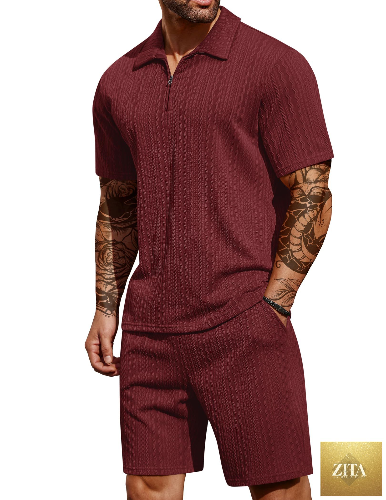 COOFANDY Men's 2 Pieces Outfits Casual Quarter Zip Polo Shirt and Shorts Set Athletic Jogging Summer Tracksuit