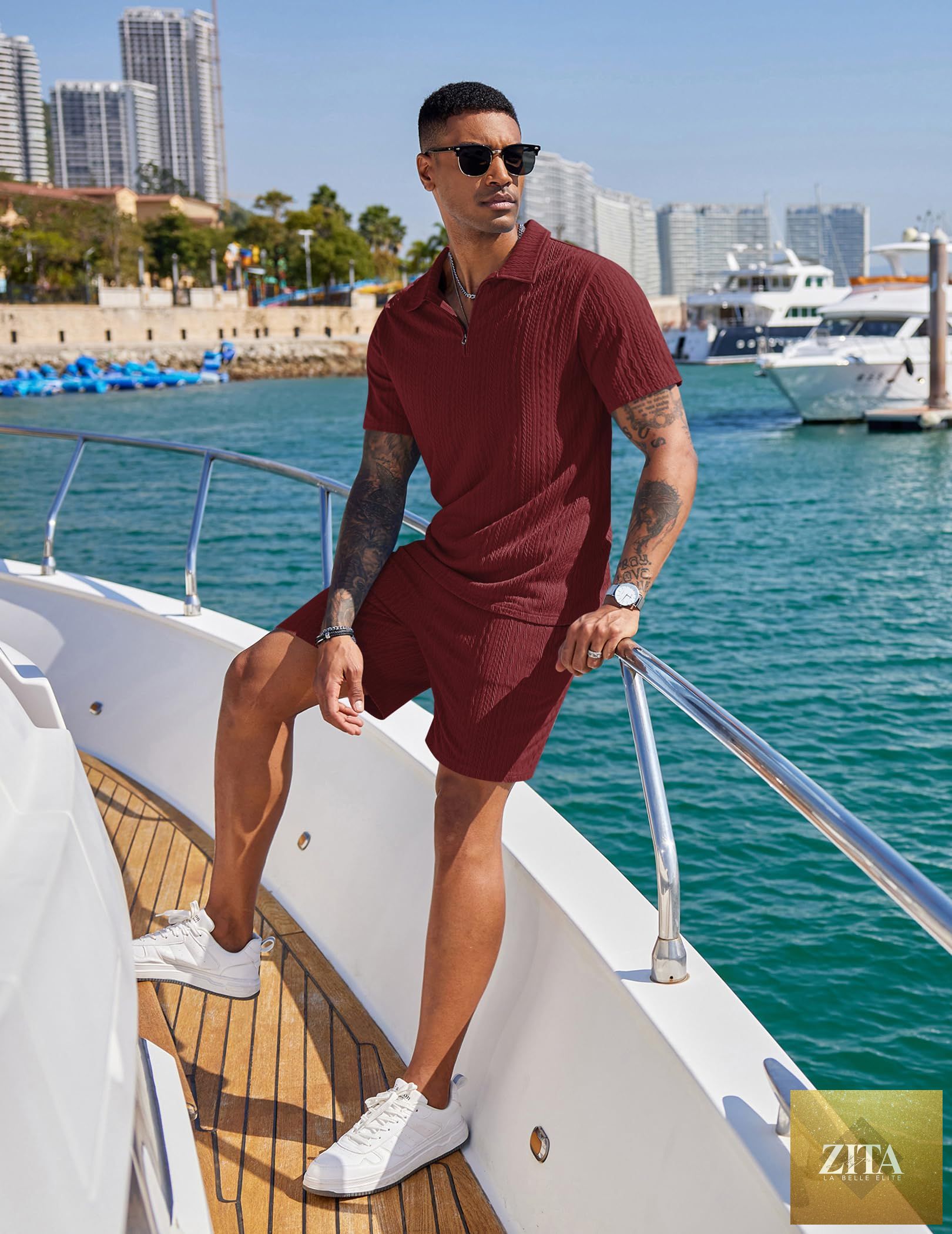 COOFANDY Men's 2 Pieces Outfits Casual Quarter Zip Polo Shirt and Shorts Set Athletic Jogging Summer Tracksuit