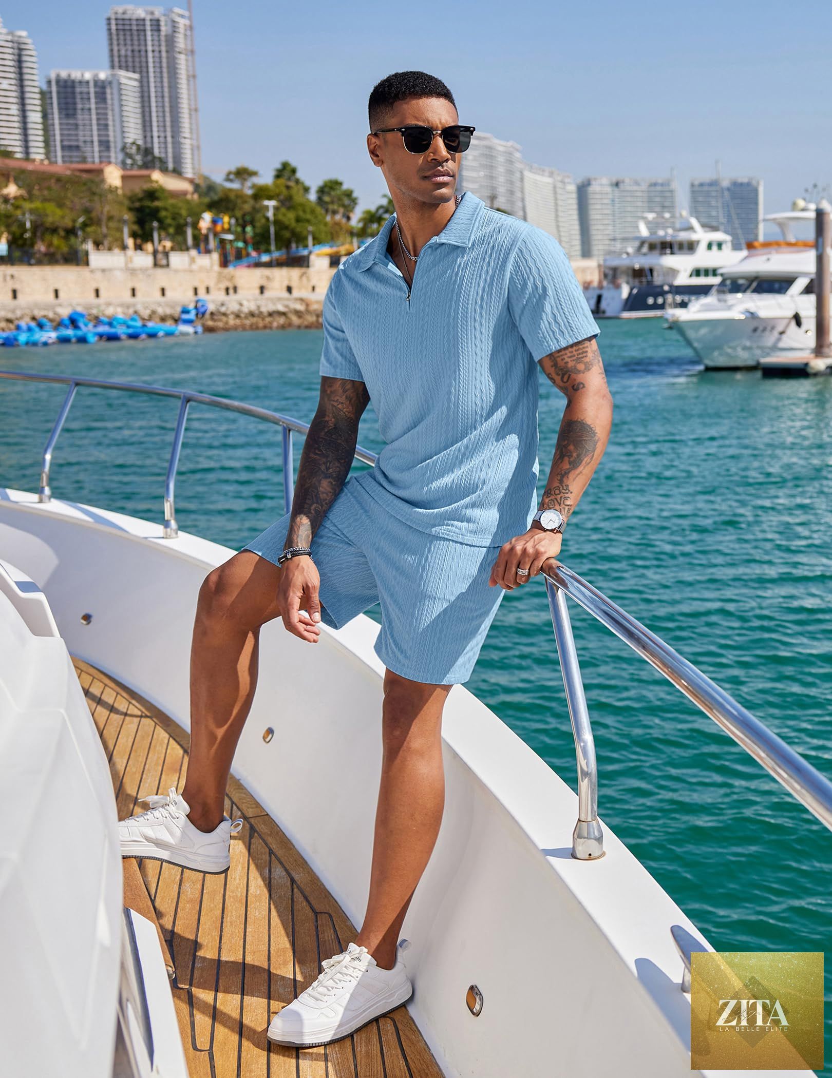 COOFANDY Men's 2 Pieces Outfits Casual Quarter Zip Polo Shirt and Shorts Set Athletic Jogging Summer Tracksuit