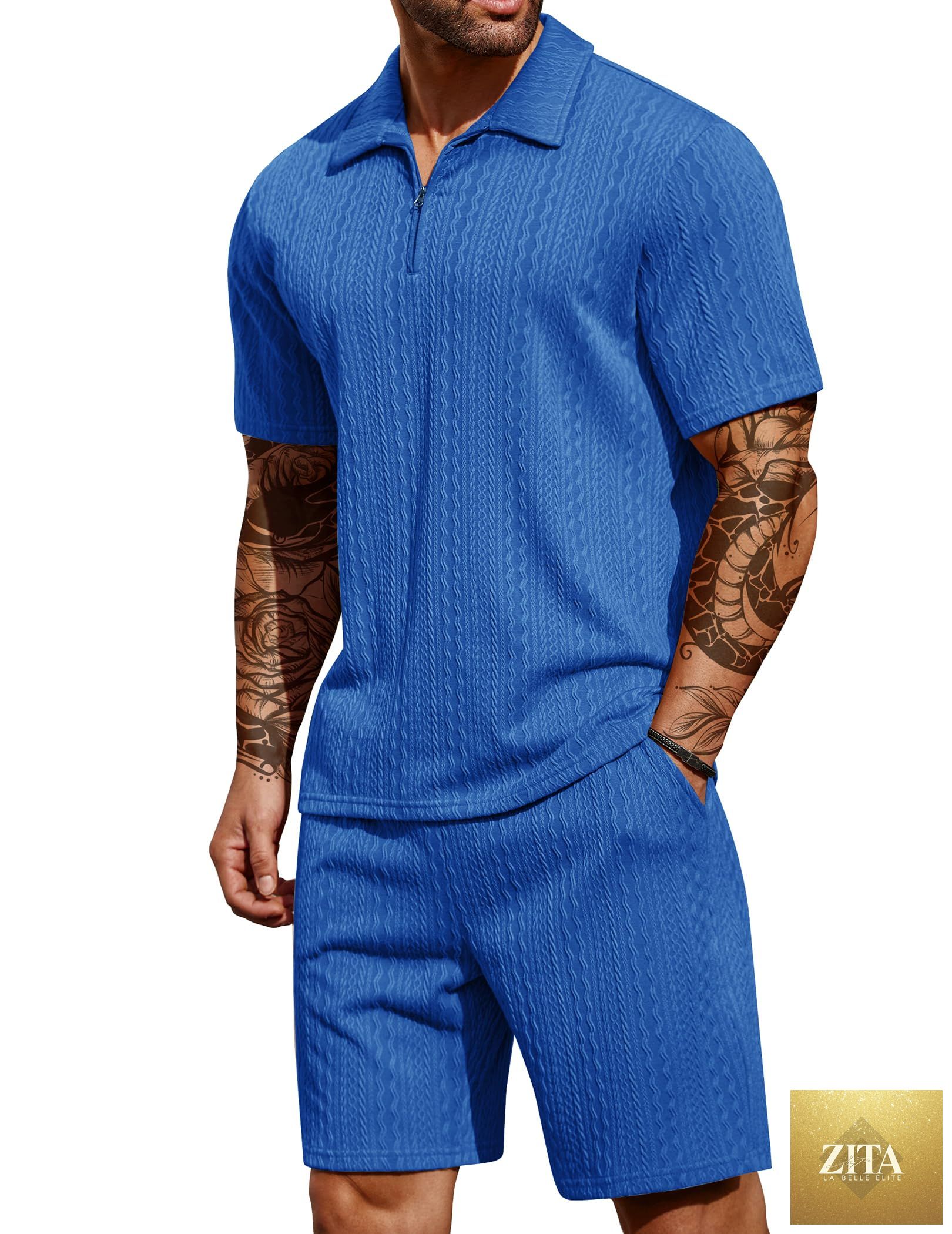 COOFANDY Men's 2 Pieces Outfits Casual Quarter Zip Polo Shirt and Shorts Set Athletic Jogging Summer Tracksuit