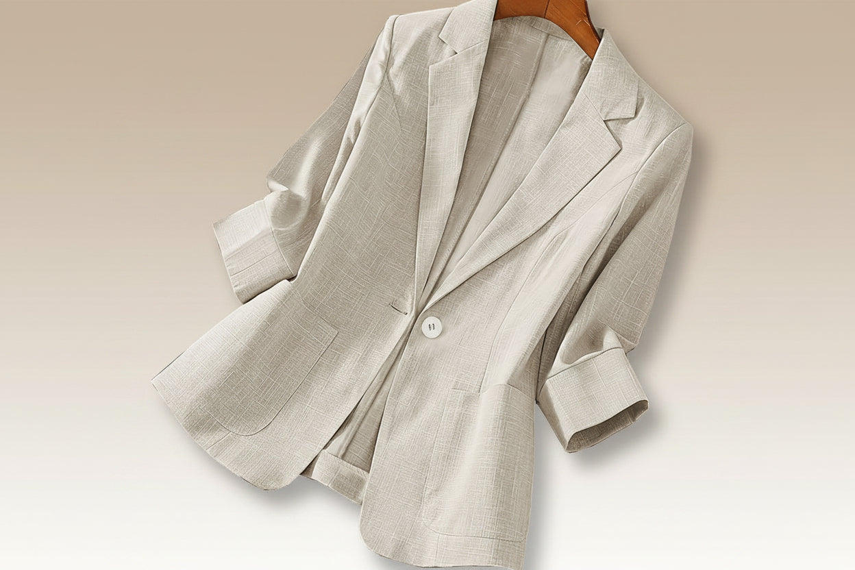 Women's three-quarter sleeve casual blazer with single button closure from FitiqueFit, stylish coat for versatile wear.
