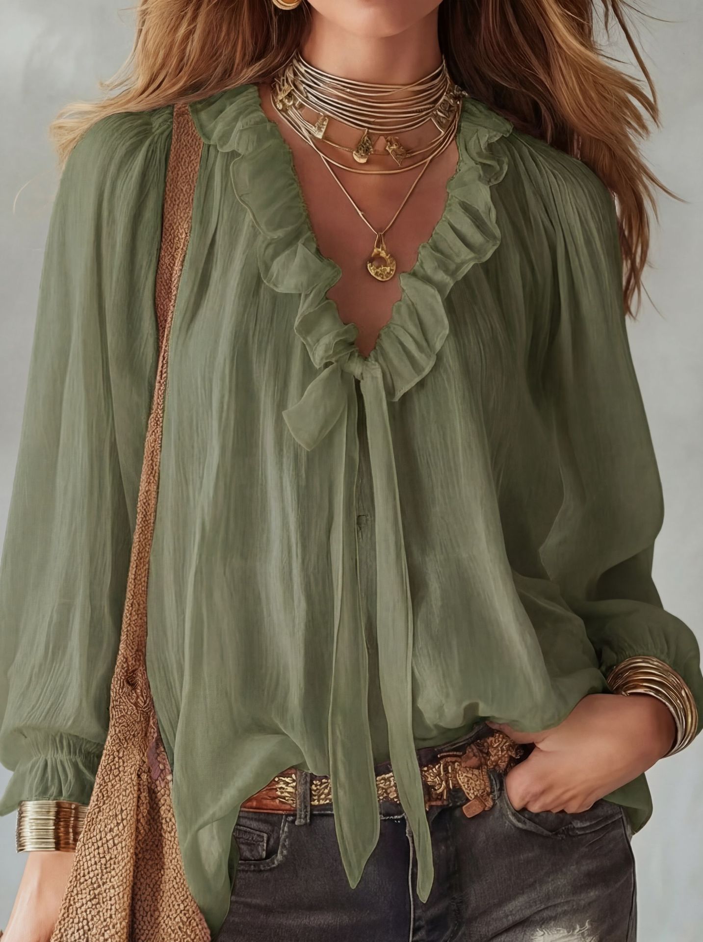 V-neck loose-fit casual shirt top by FitiqueFit in various colors, featuring no-iron fabric and relaxed style.
