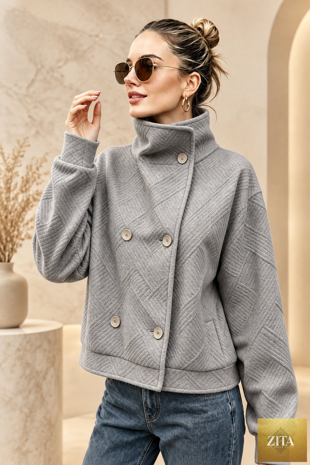 Women's Double-Breasted Turtleneck Lapel Coat