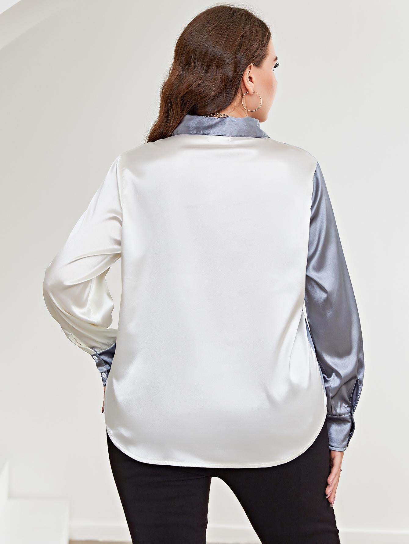 Plus Size Two-Tone Long Sleeve Shirt See size chart under “more details”