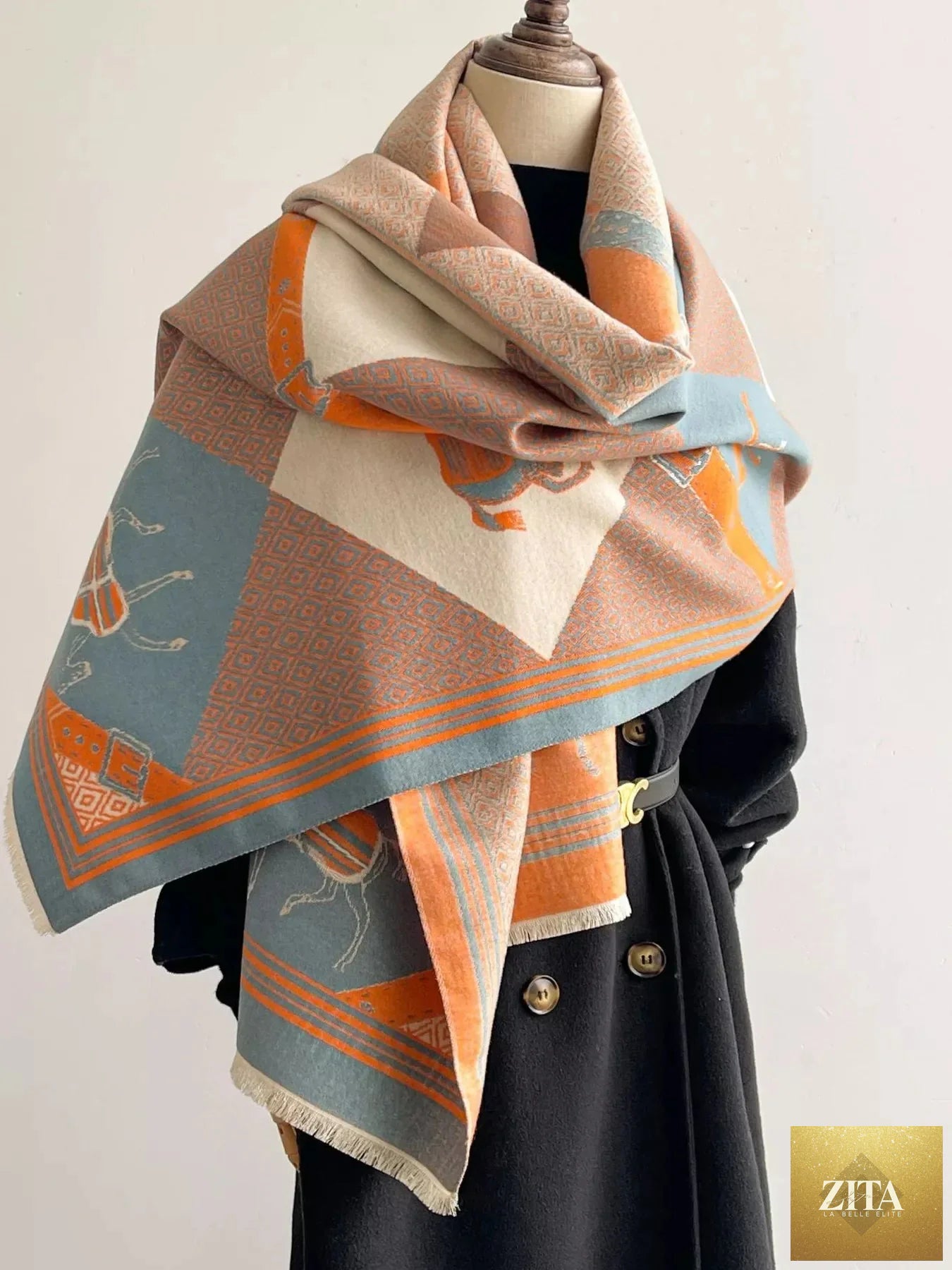 Equestrian Print Reversible Scarf