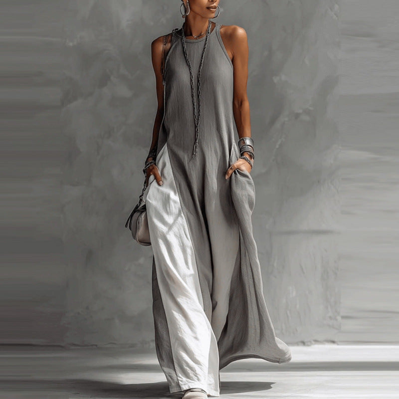 Women's sleeveless off-shoulder loose maxi dress with pockets by FitiqueFit, casualwear, flowing fabric and relaxed fit.