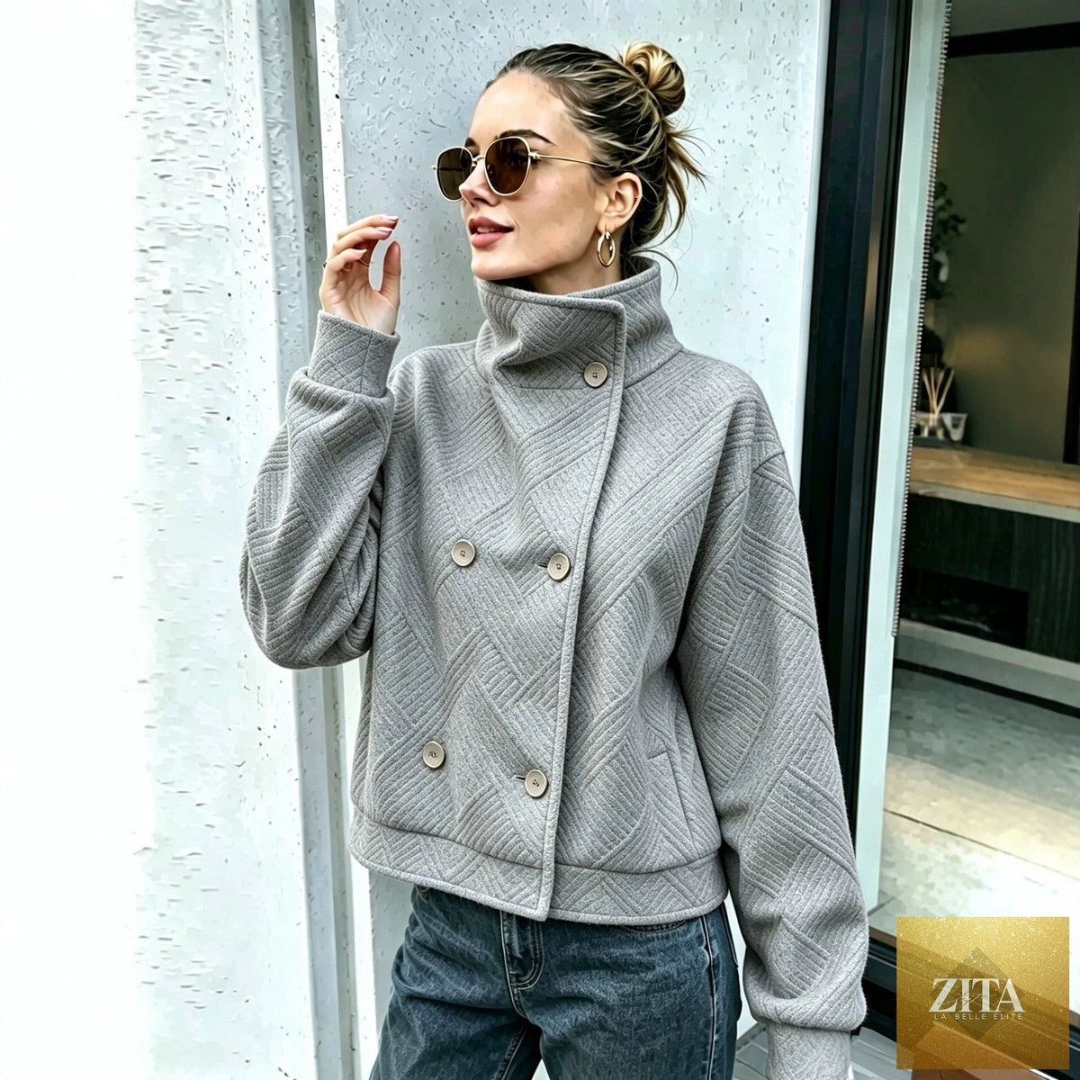 Women's Double-Breasted Turtleneck Lapel Coat