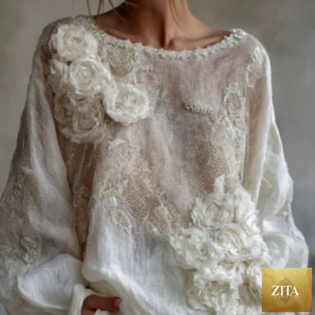 Womens Printed Crew Neck Long Sleeve Top