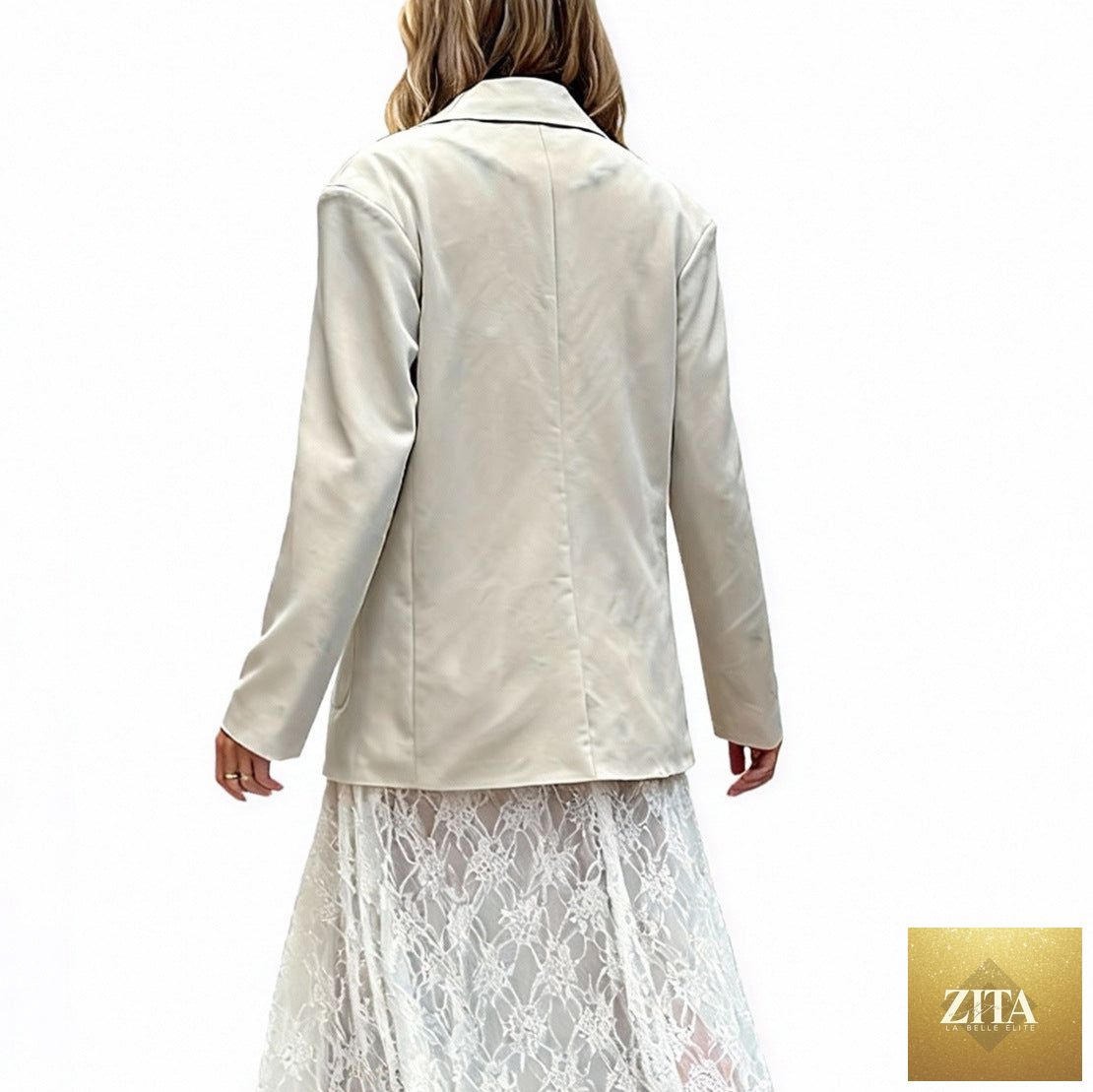 Women’s casual chic long-sleeve blazer with straight-leg style, in a neutral color, perfect for commuting and everyday wear.
