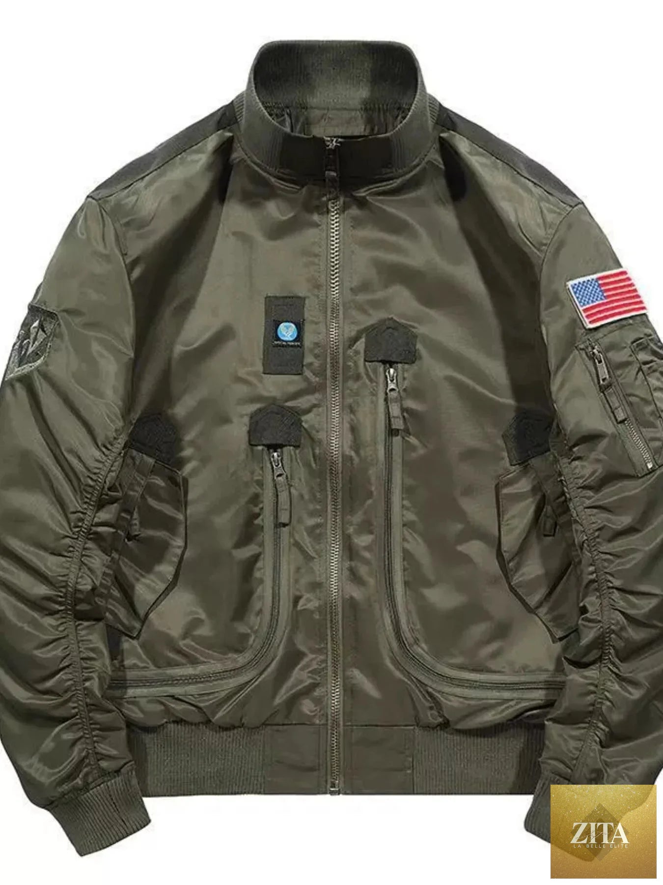 Men's Plus Size Zip Up Bomber Jacket with Multiple Pockets