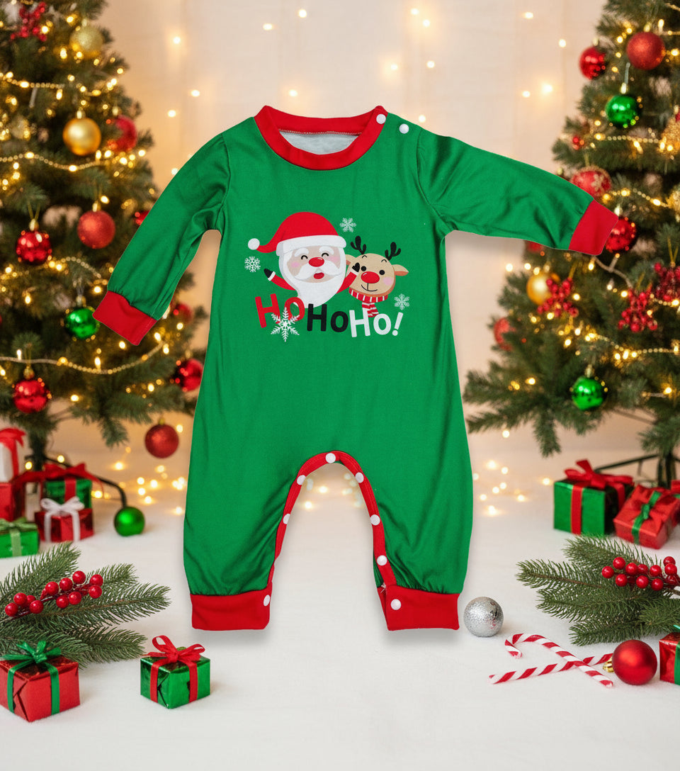 Family matching Christmas pajamas featuring Santa Claus print from FitiqueFit, perfect for holiday sleepwear and festive family photos.