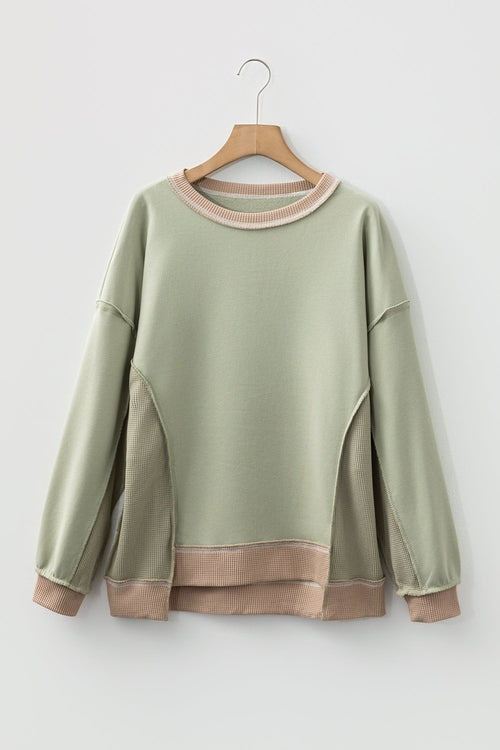 Colorblock Waffle Patchwork Oversize Sweatshirt Byzantium Bay