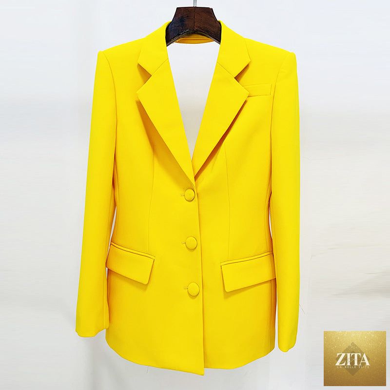 Women's personalized mid-length blazer from Sell My Stuff, tailored fit with stylish lapels and sleek design.
