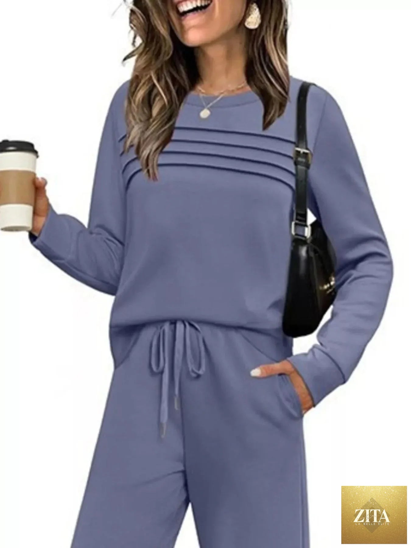 Full Size Long Sleeve Round Neck Top and Pants Set Plus Size