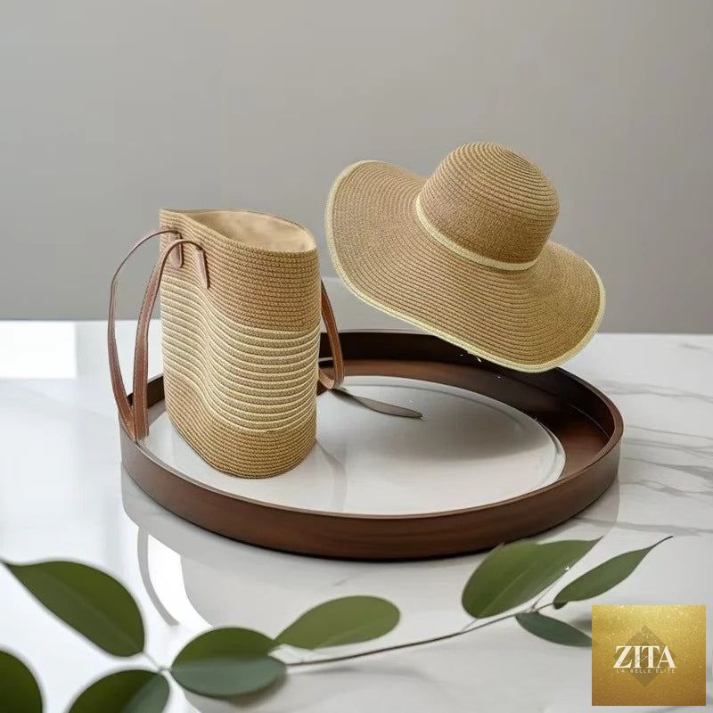 Straw Hat & Tote Set – Beach Vacation Sun Protection Duo, Large Capacity Travel Tote