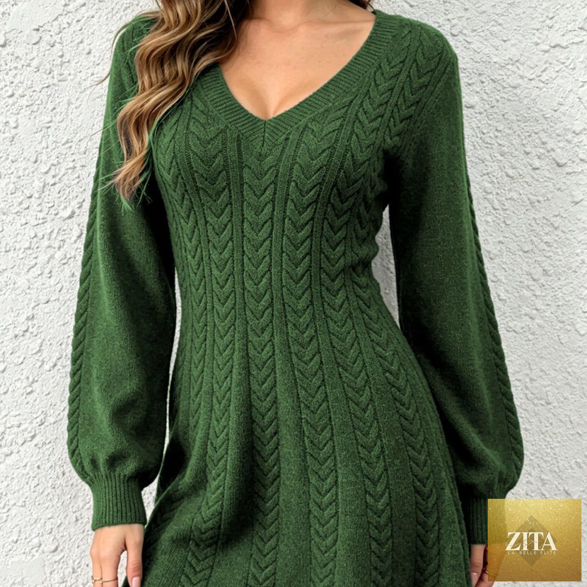 Women's V-Neck Cable-Knit Pullover Dress