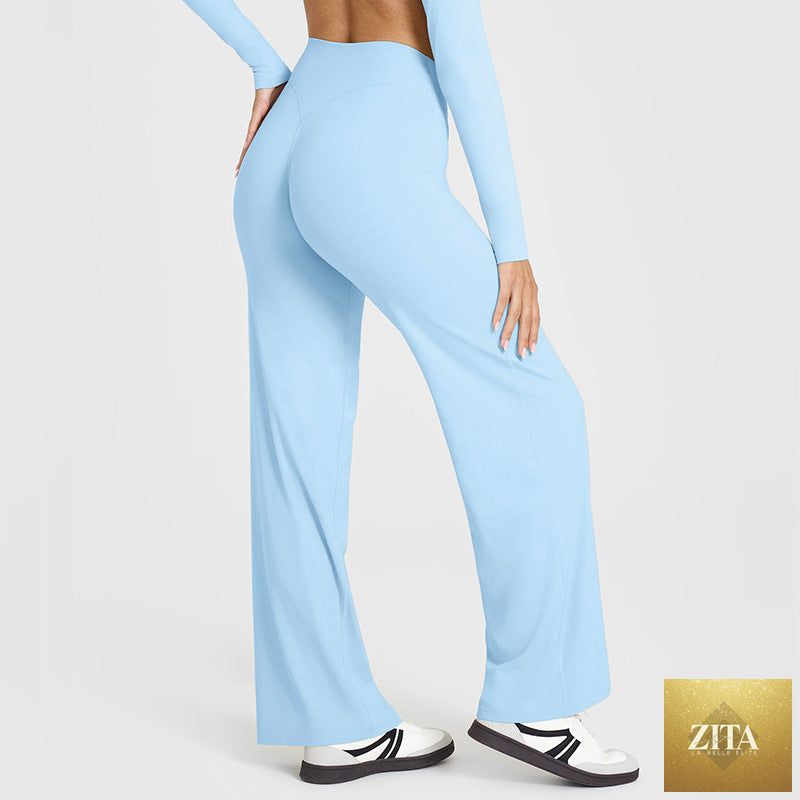 Loose Straight-leg Yoga Pants That Create A Slimming High-waisted Look