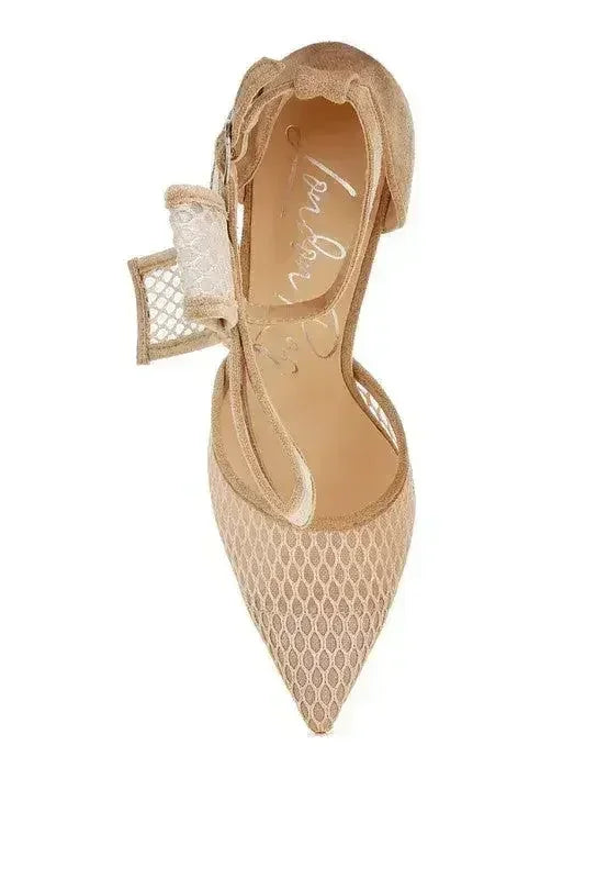 Femstylo Regenta Big Bow Detail Stiletto Sandals for women, showcasing elegant high-heeled footwear with large bow accents.