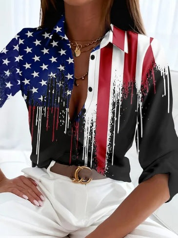 Women’s stripe print long-sleeve blouse from FitiqueFit, featuring casualwear style with vertical stripe pattern and relaxed fit.