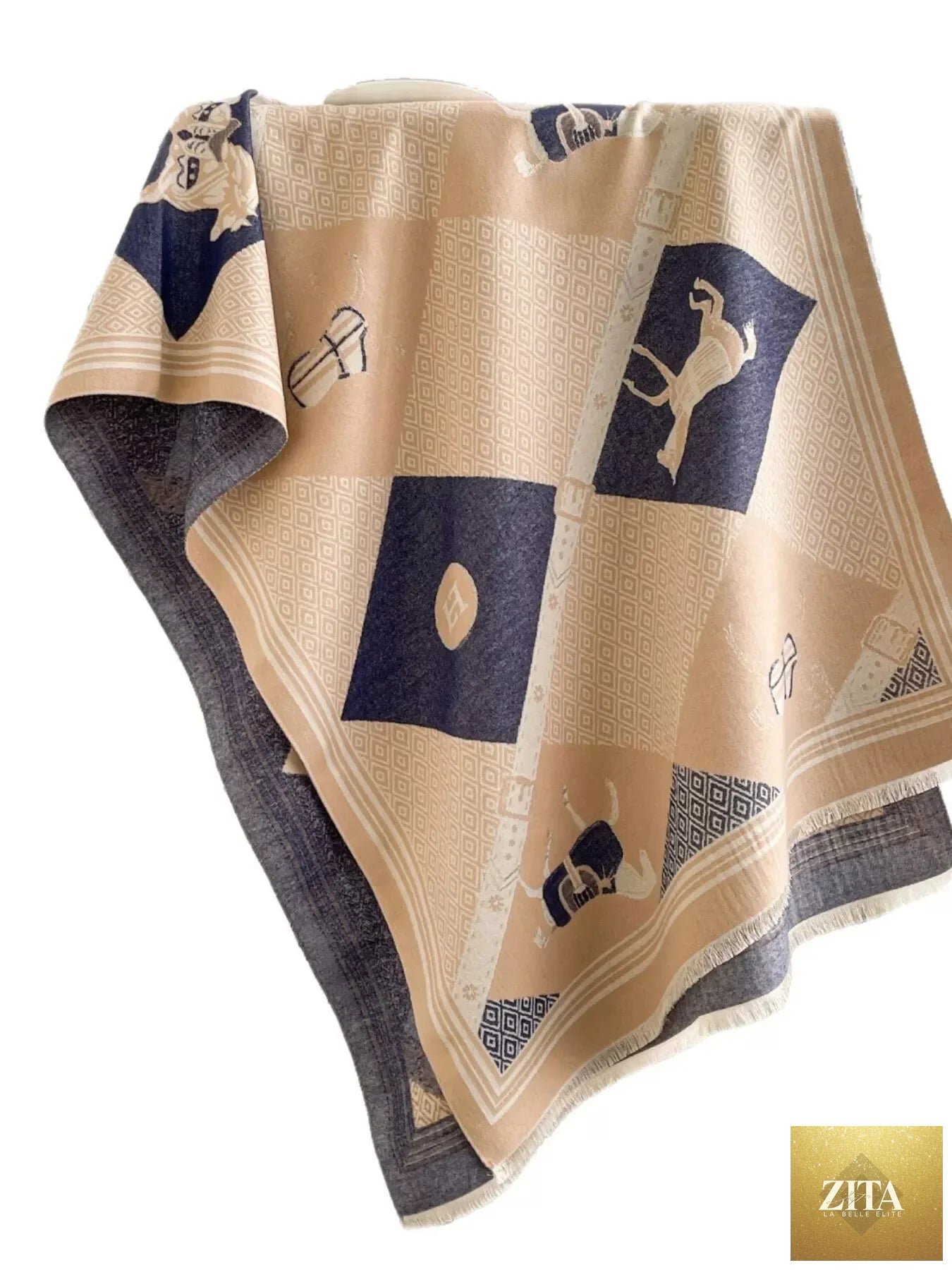 Equestrian Print Reversible Scarf
